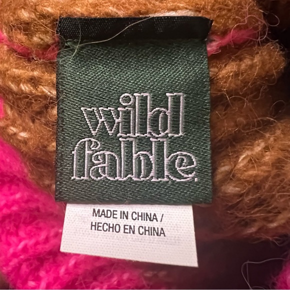 WILD FABLE Colorblock Neon Pink & Brown Chunky Knit Beanie Winter Hat Accesory - Picture 16 of 16